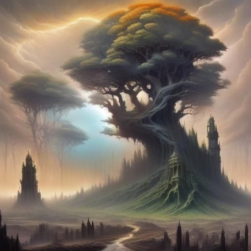 Horror Oak in Dark Animated Forest