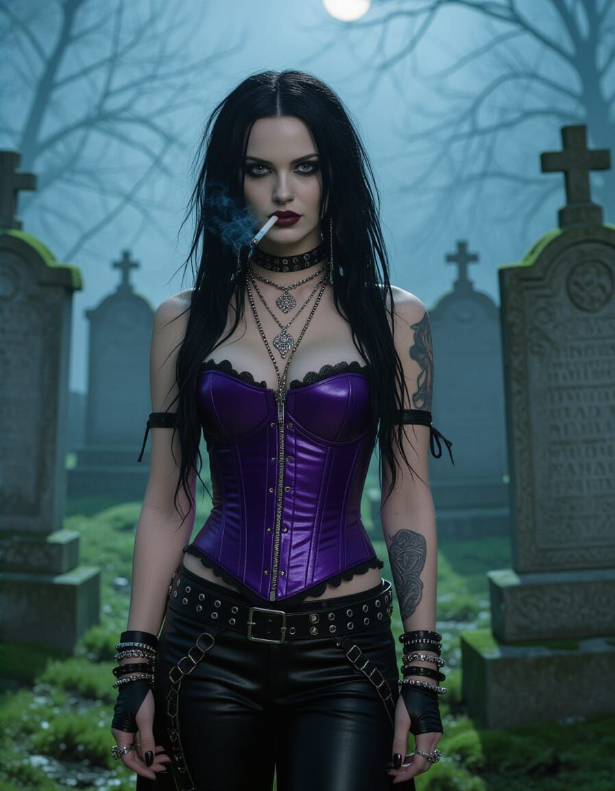 Gothic Woman in Graveyard: Cinematic Film Still