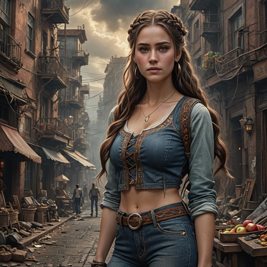 Beautiful Woman with Braided Hair in Digital Painting