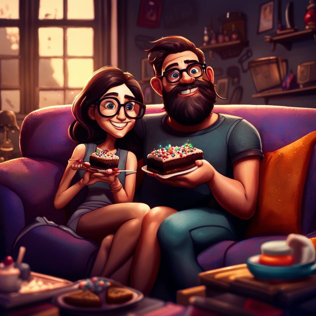 Disney Style CGI Cartoon of Couple Eating Cake
