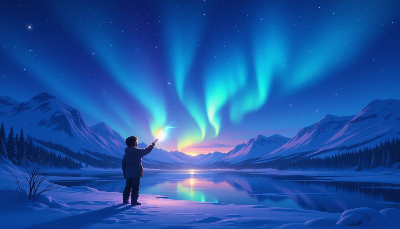 Kid Paints Magical Northern Lights with Glowing Brush