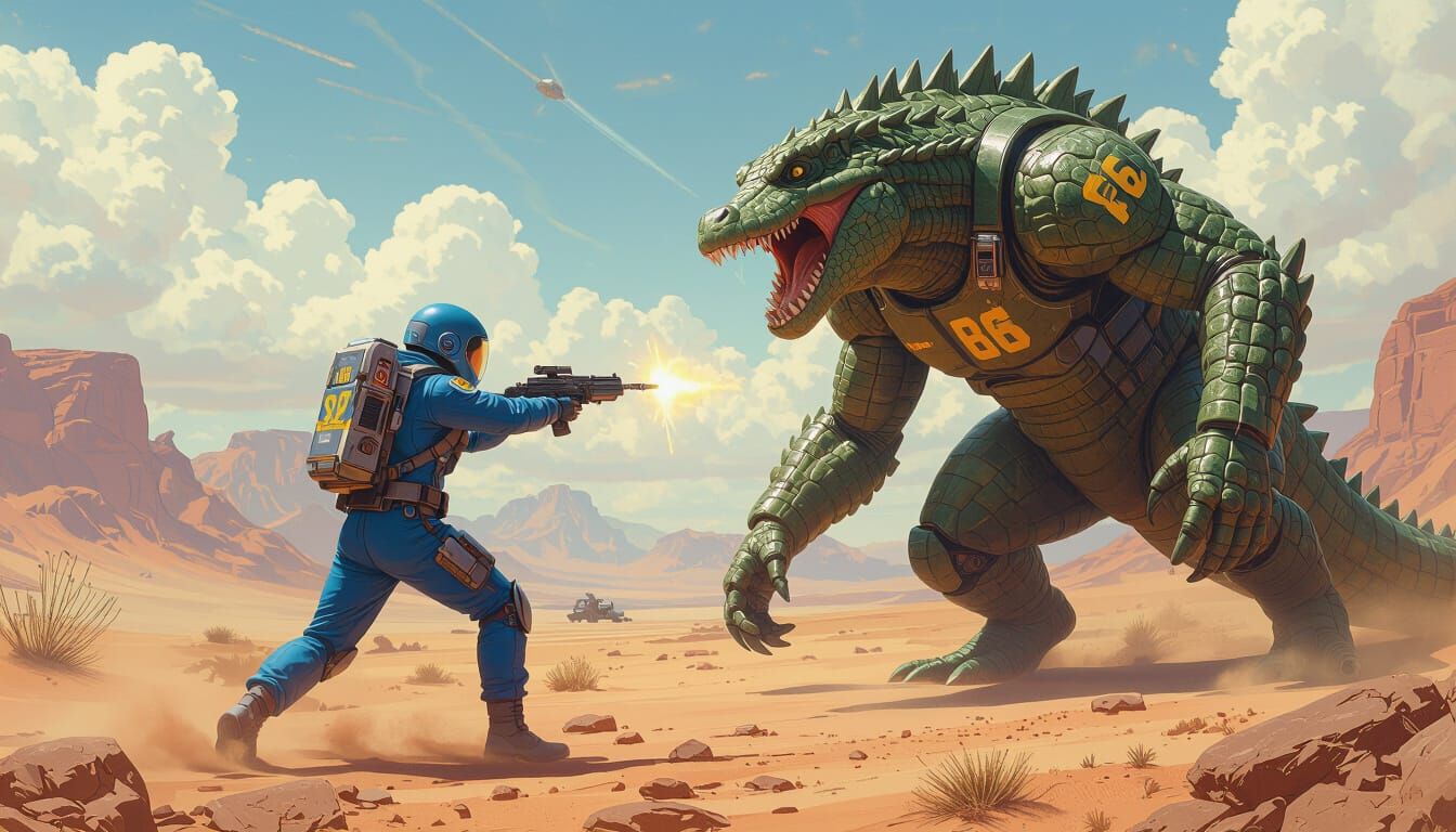 Retro-Futuristic Battle in a Desert Wasteland