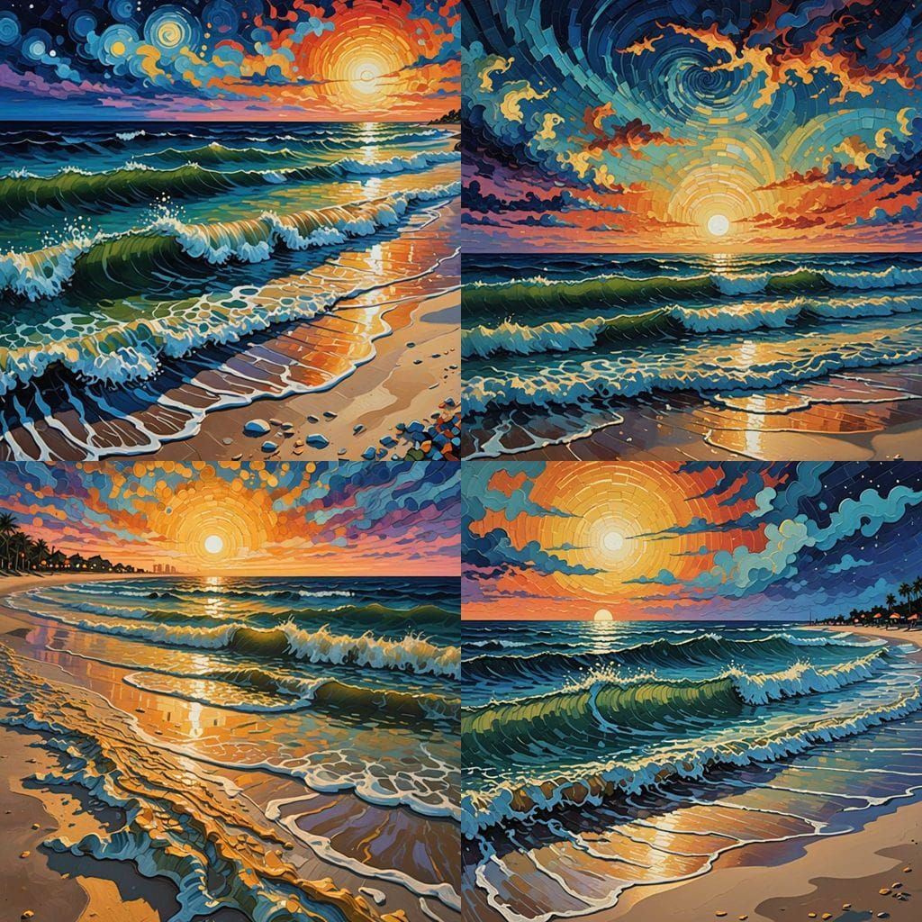 Surreal Twilight Beach Scene with Interdimensional Tunnel