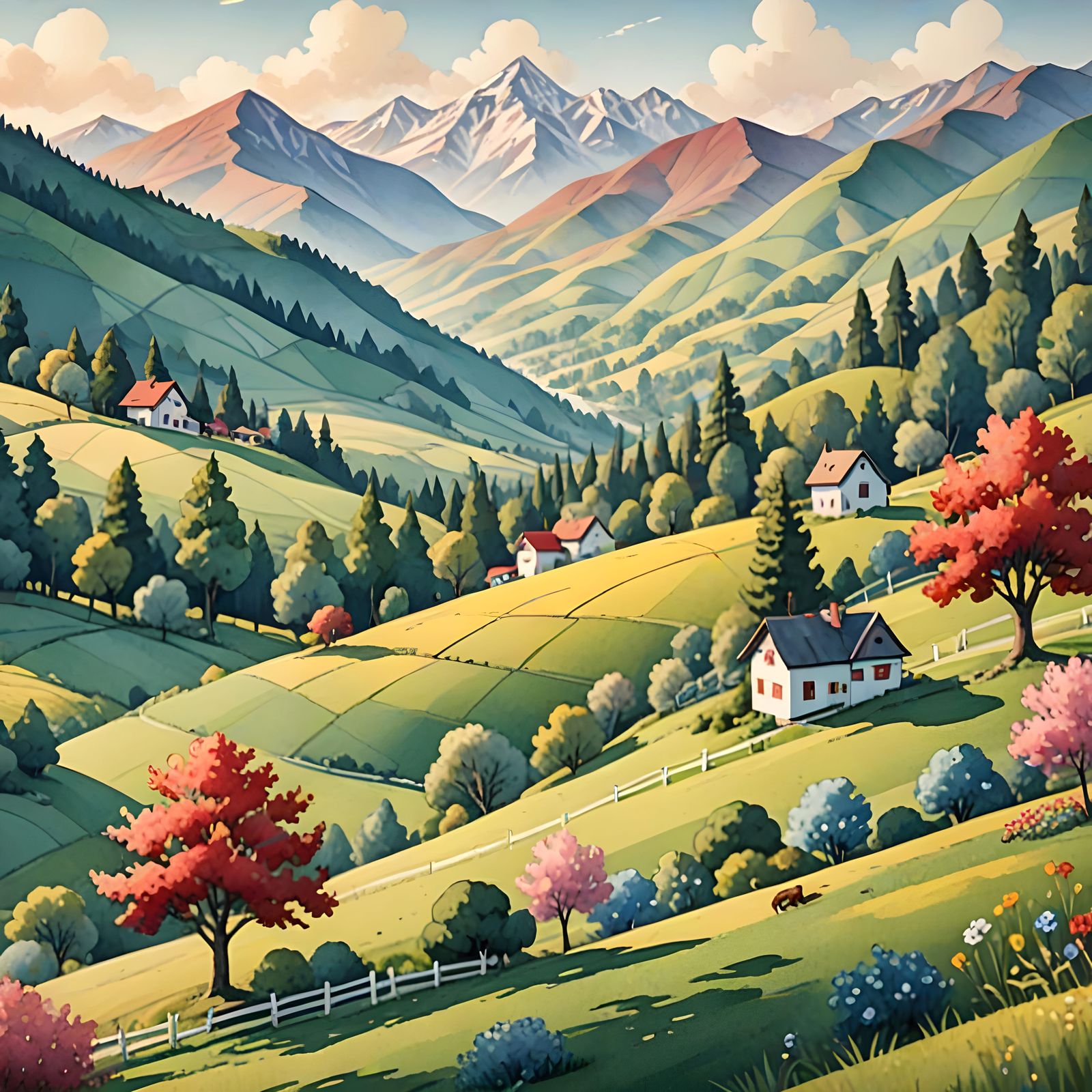 Mountain Valley in Gingham Patterns