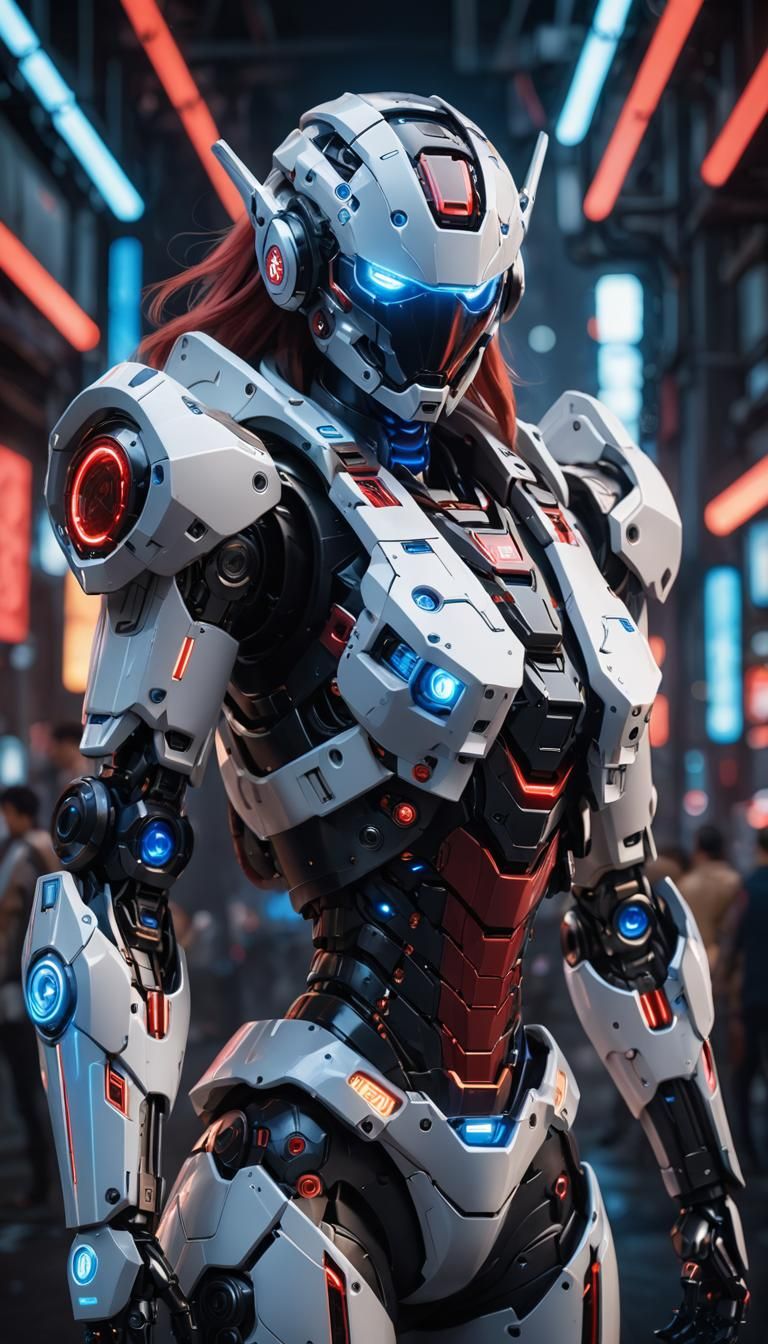 Anime Robot Girl Heroic Stance in Epic Landscape