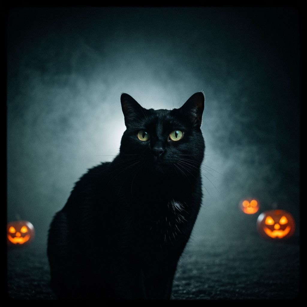Sleek Black Cat on Halloween Night