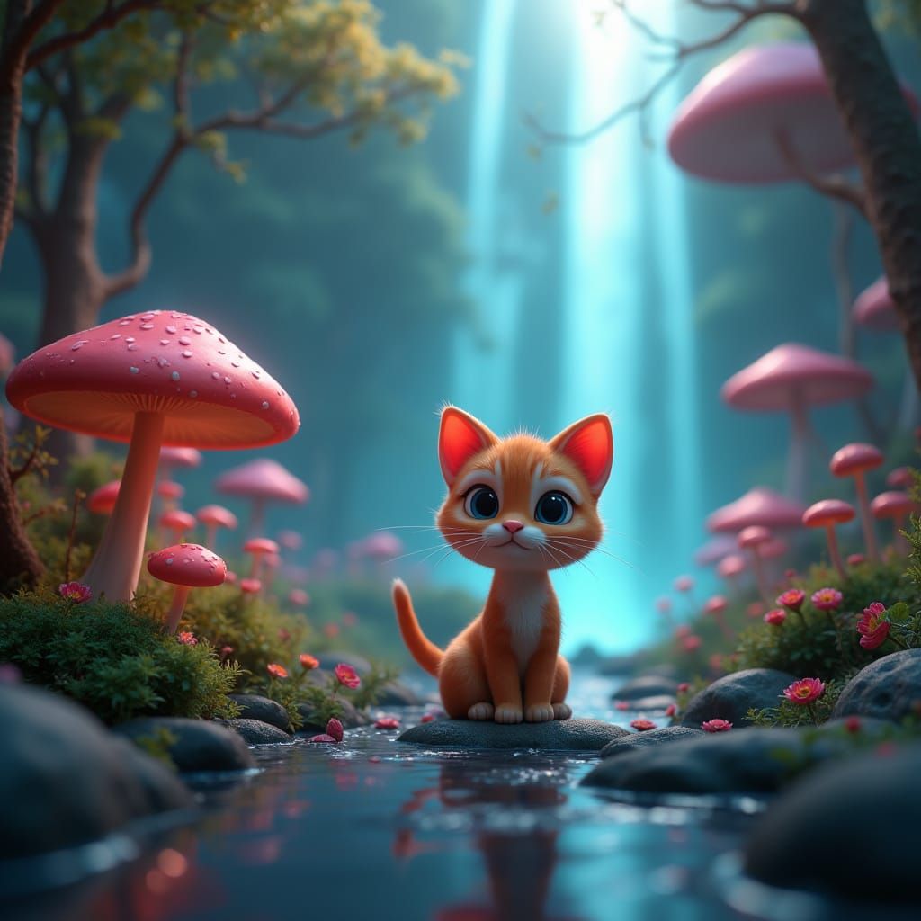 Pixar-Inspired Kitten Explores Enchanted Forest Glade