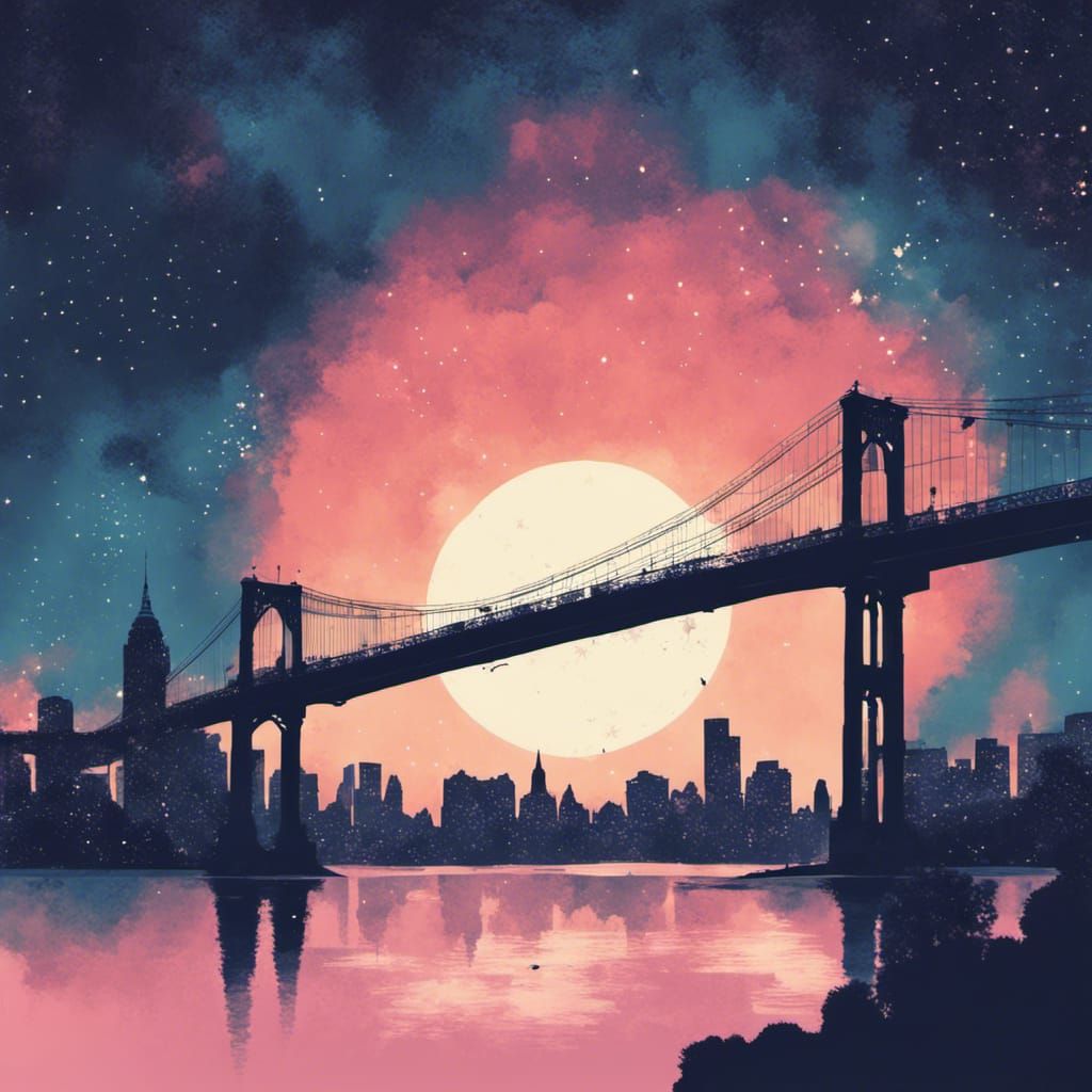 NYC Bridge Silhouette in Minimalist Vector Art Style