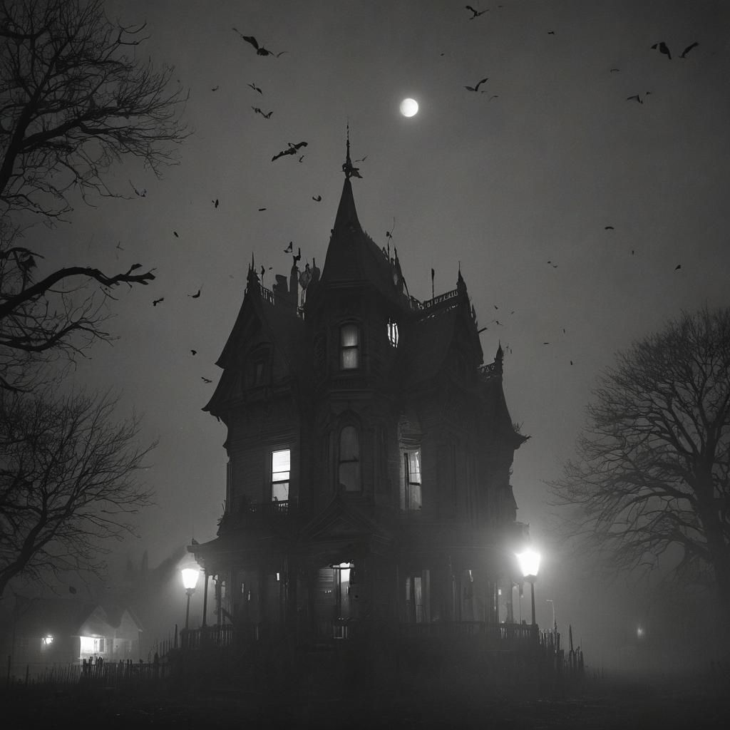 Eerie Victorian House at Night in Cinematic Style