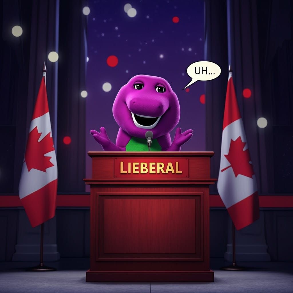 Barney Delivers a Politically Charged Speech in a Dark Canad...