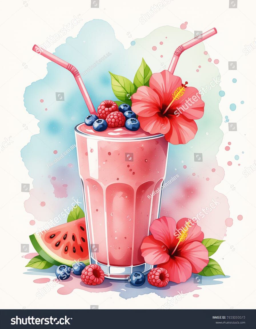 Watercolor Splash Art: Tropical Watermelon Smoothie