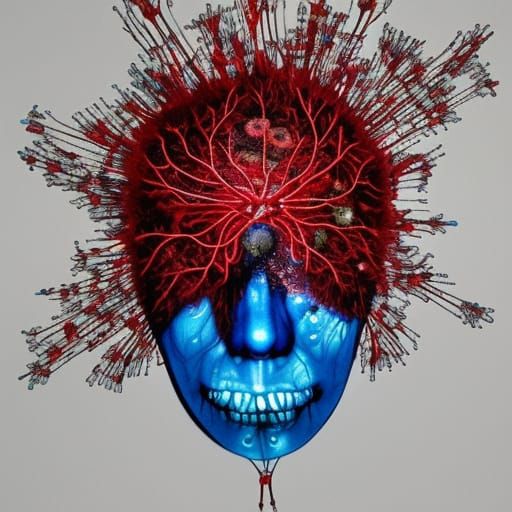 Glass Woman Anatomy with Flowers and Blood