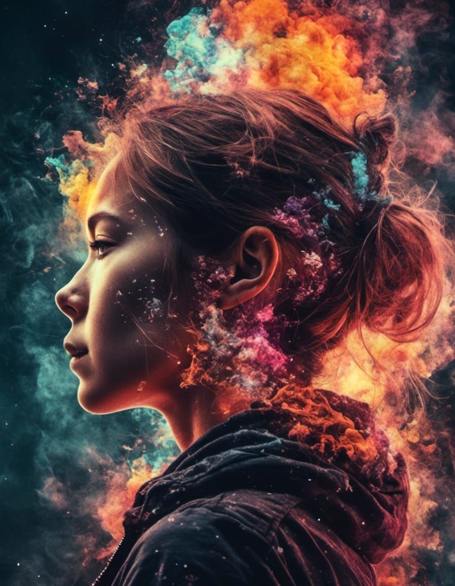 Entranced Girl in Gullyism Style with Nebula