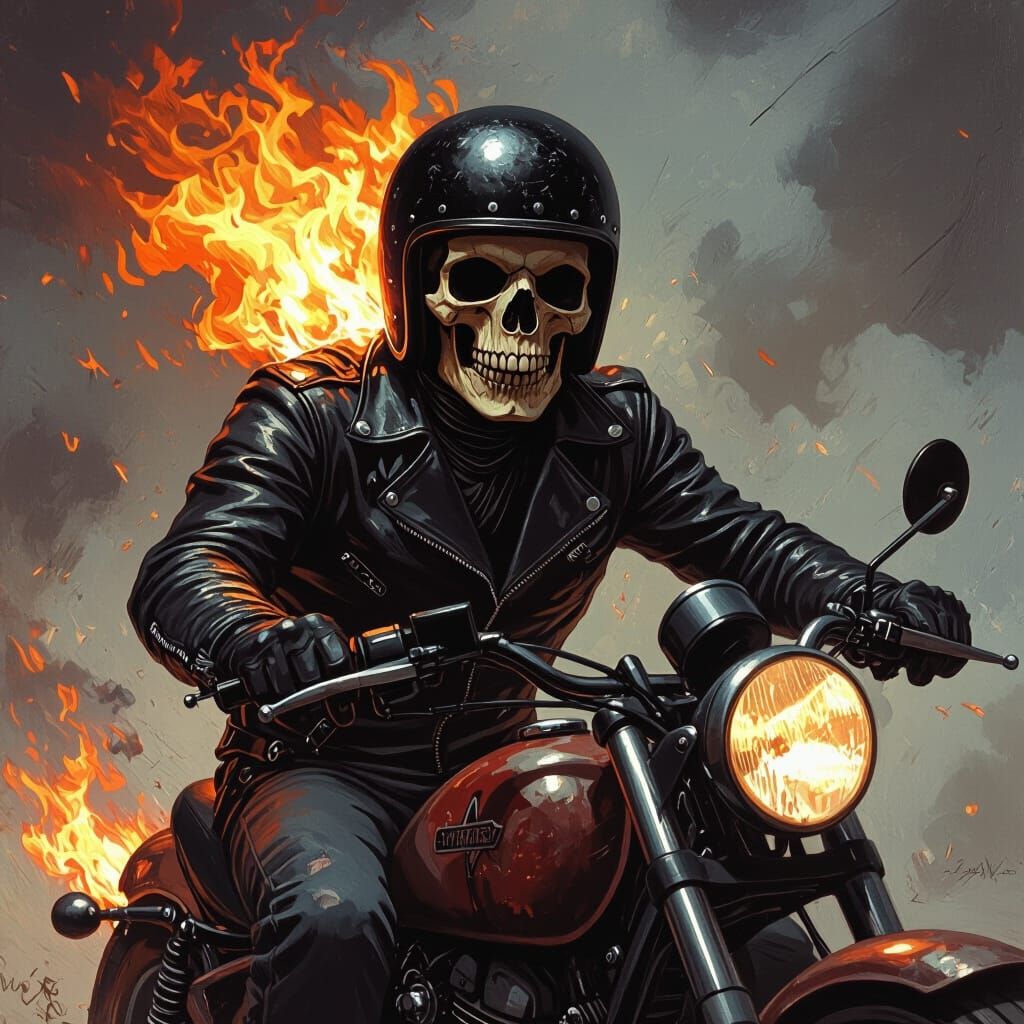 Flaming Skull Rider in Dark Fantasy Style