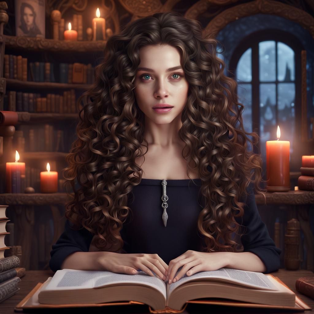 Young Witch Reading Spellbook in a Modern House