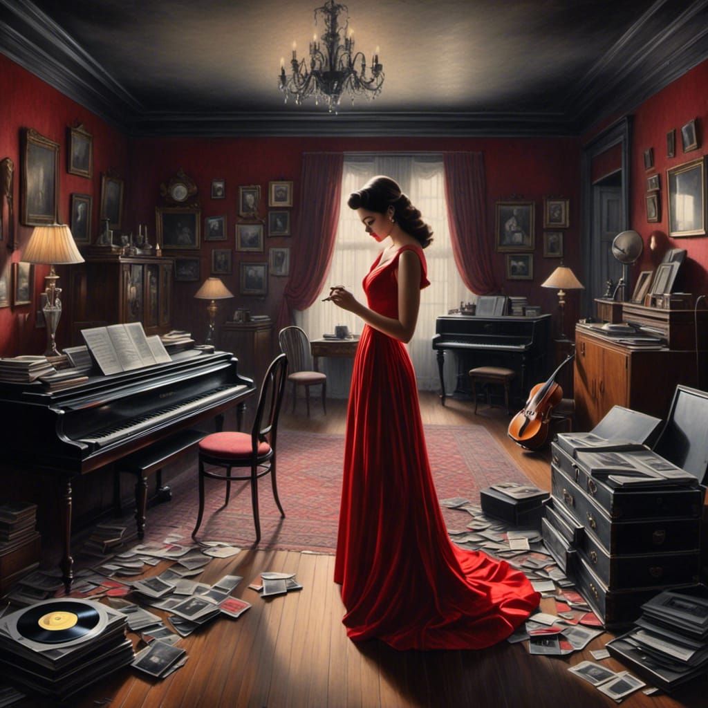 Melancholic Woman Dancing in Nostalgic Room