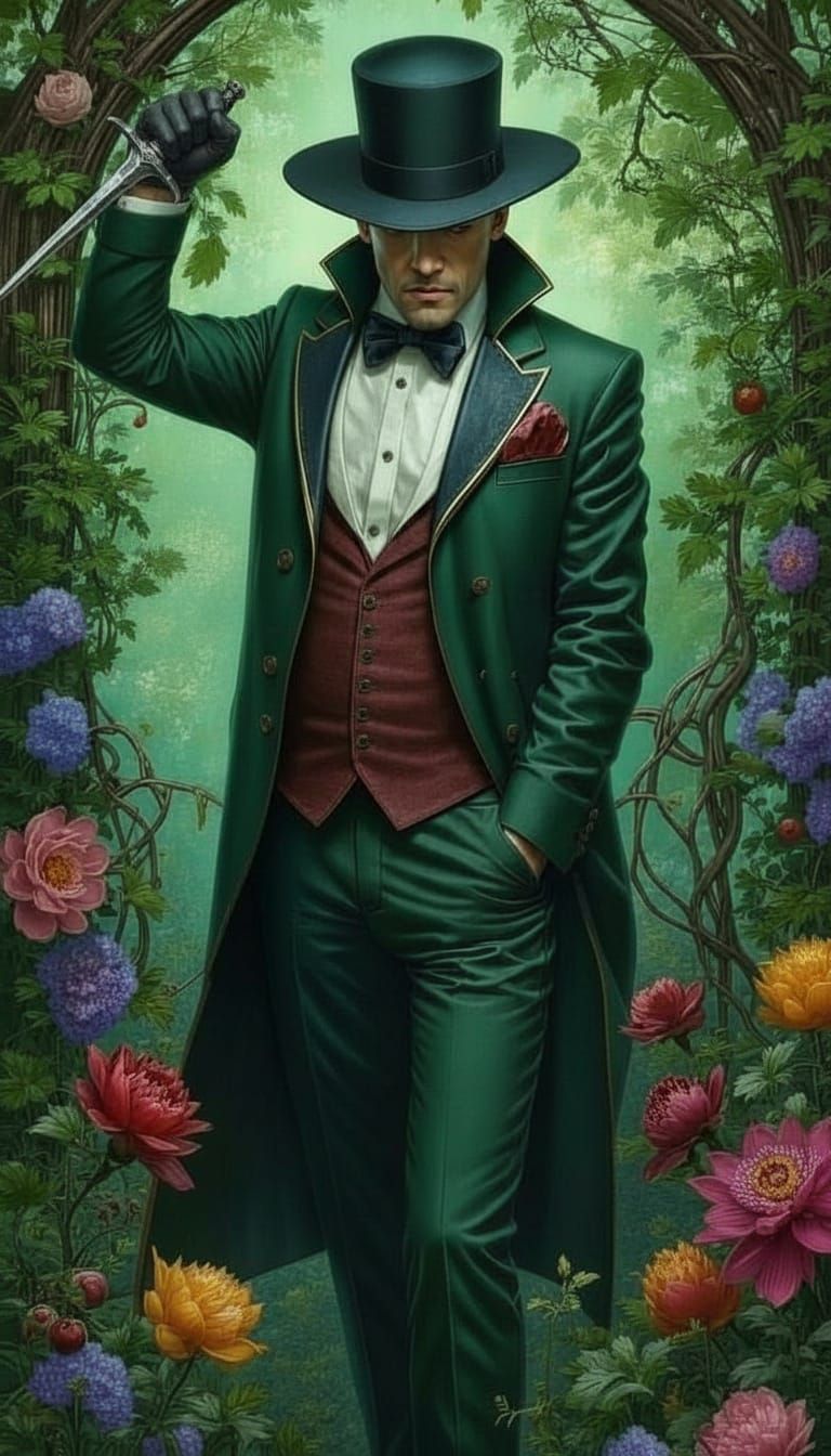 Art Nouveau Plague Doctor in Green Tuxedo
