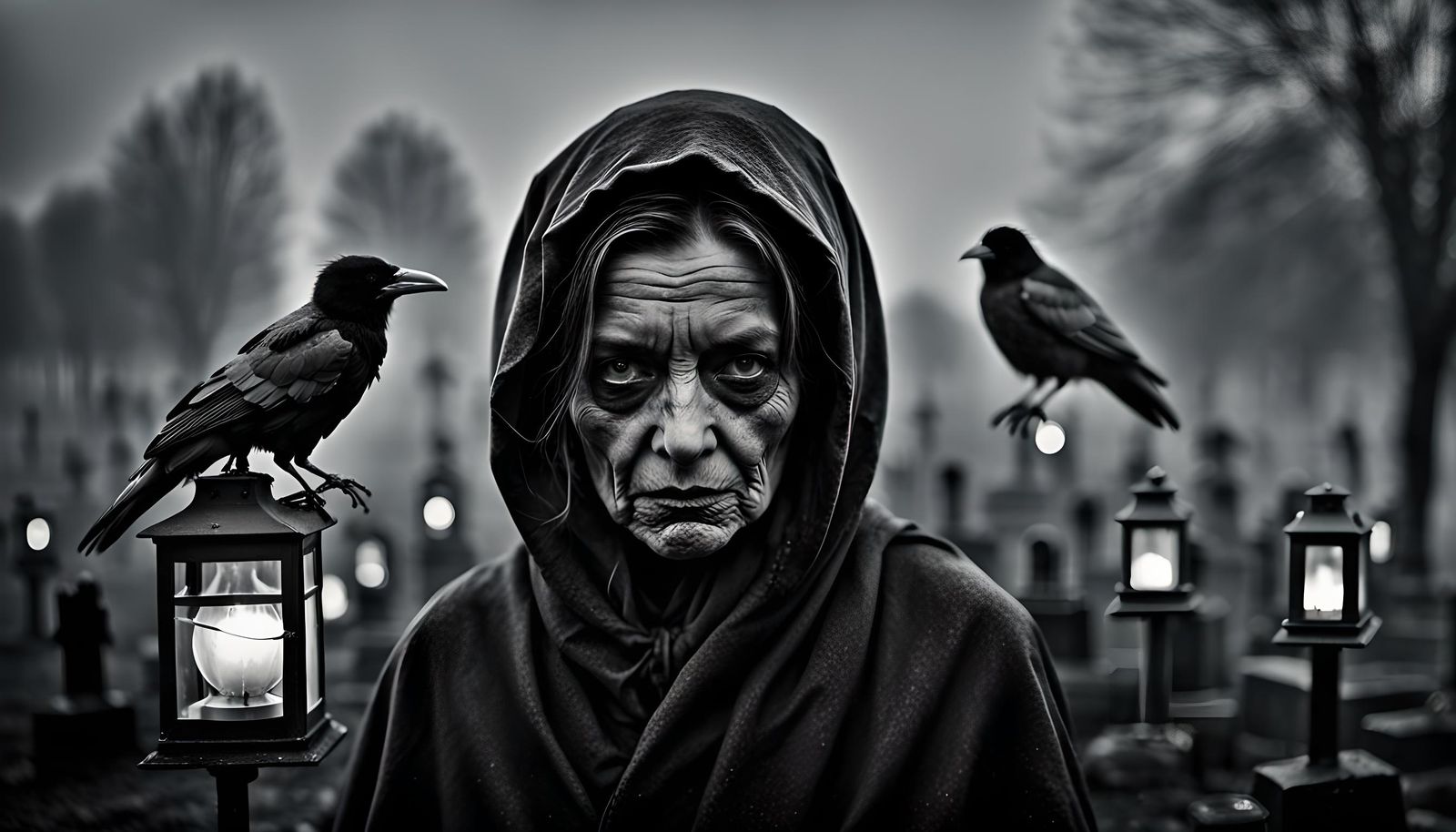 Death in Monochromatic Cemetery Portrait