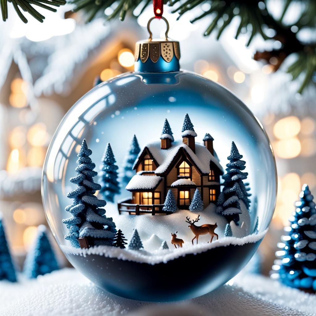 Detailed Winter Scene Inside Christmas Bauble