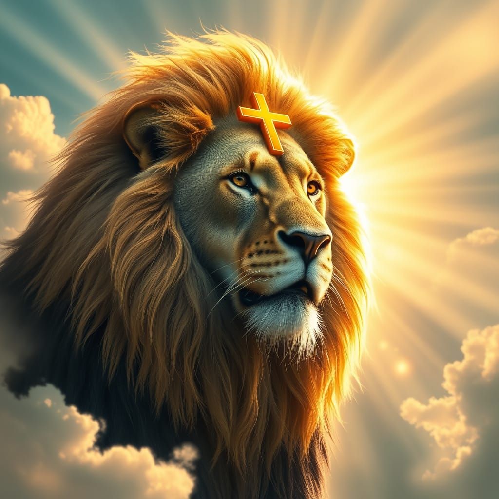 Regal Lion with Cross in Divine Light