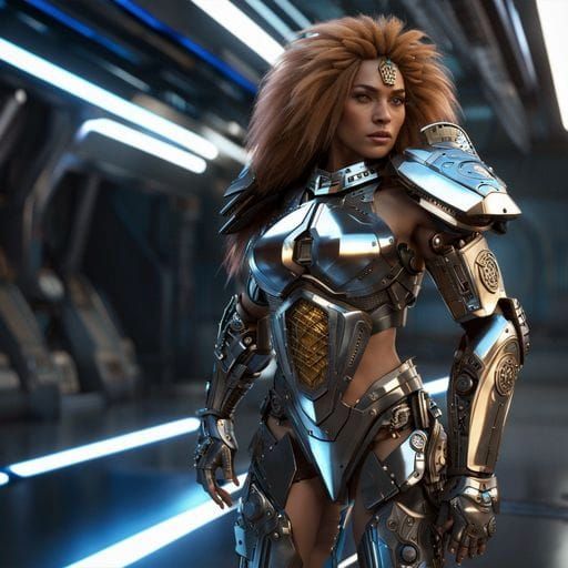 Futuristic Lion Warrior in Aetherpunk Style