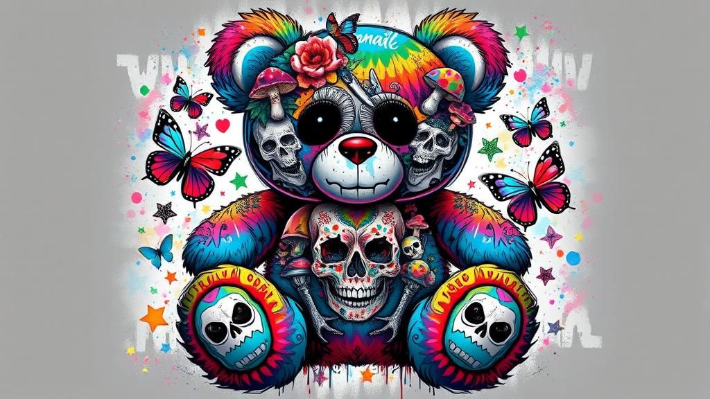 Psychedelic Tie-Dye Teddy Bear Graffiti Art
