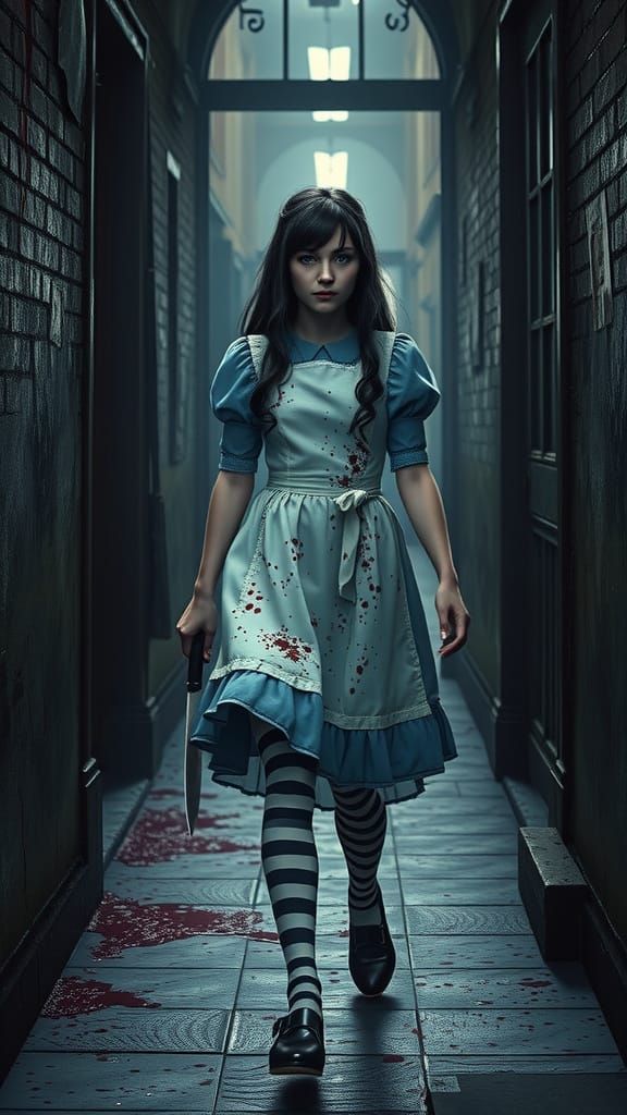 Young Victorian Woman in Dark Fantasy Alleyway