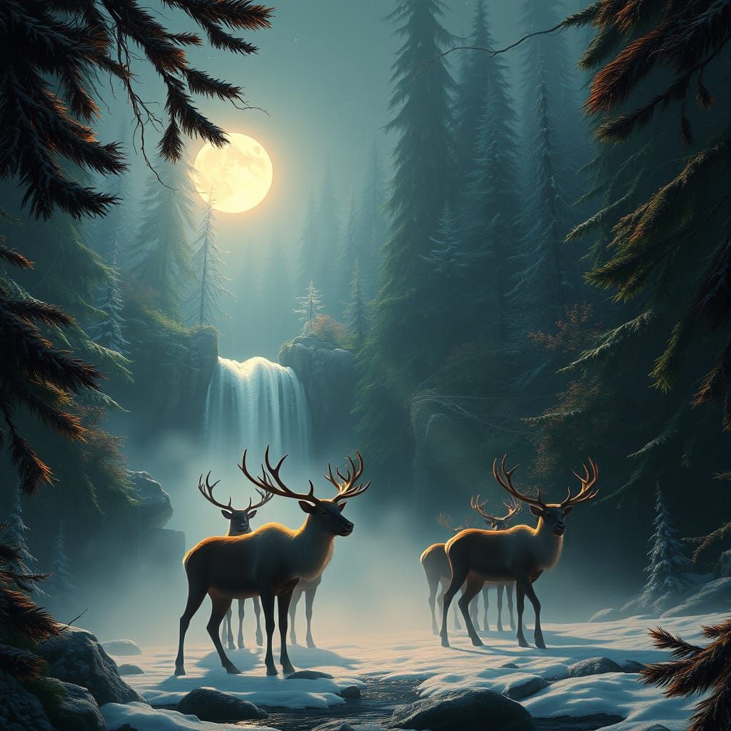 Santa's Reindeer Bask in Lunar Glow Underwater