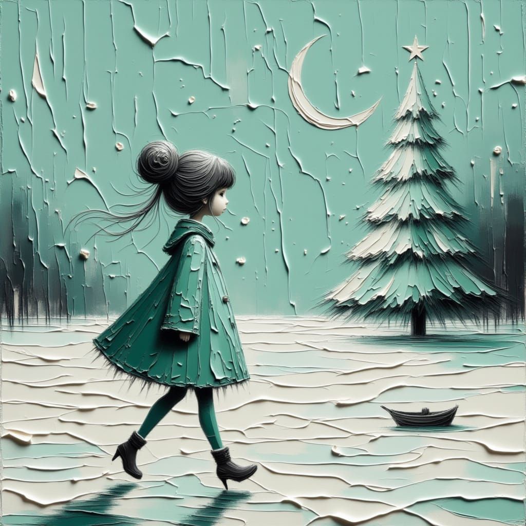 Young Girl Enjoys Winter Day Near Christmas Tree