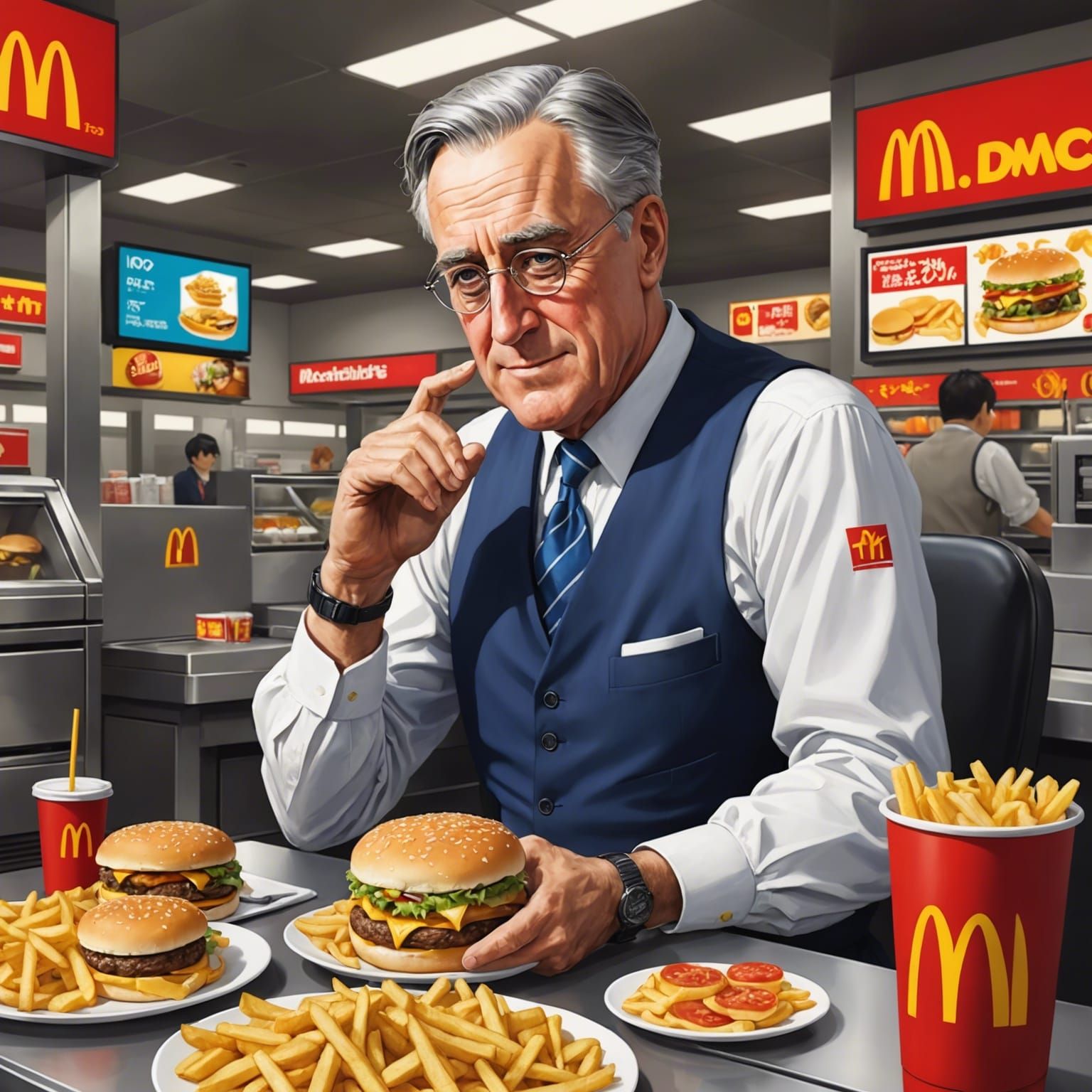 FDR at McDonald's in Anime Style