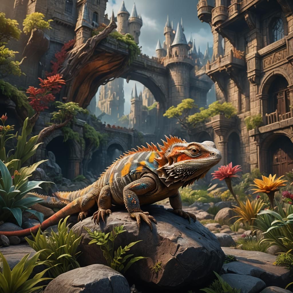 Detailed Matte Painting of a Bearded Dragon