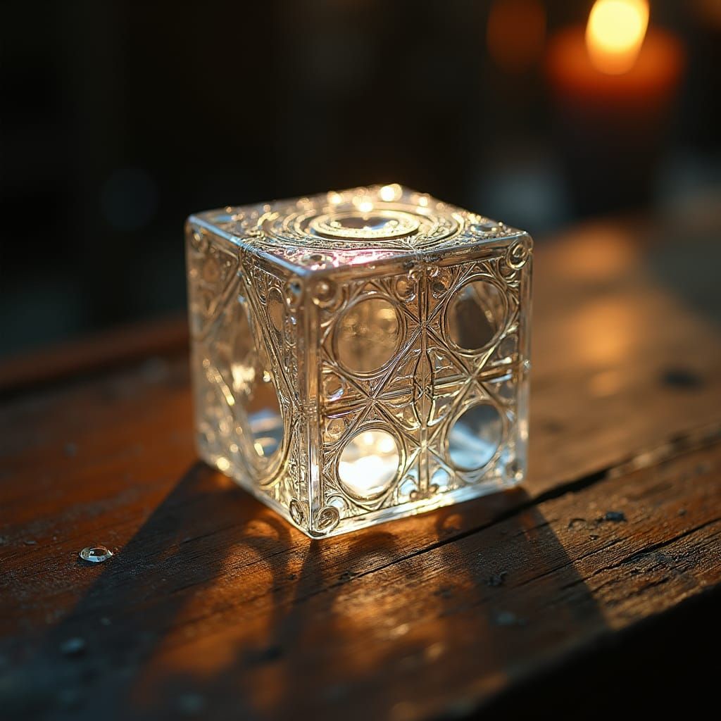 Ornate Glass Die with Golden Lighting