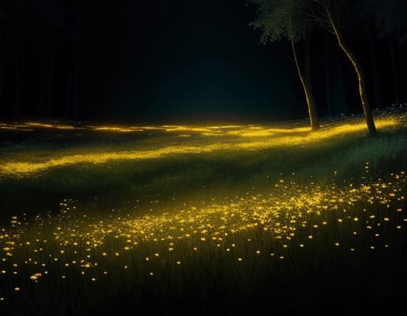 Luminescent Gold Wildflowers in Ethereal Forest