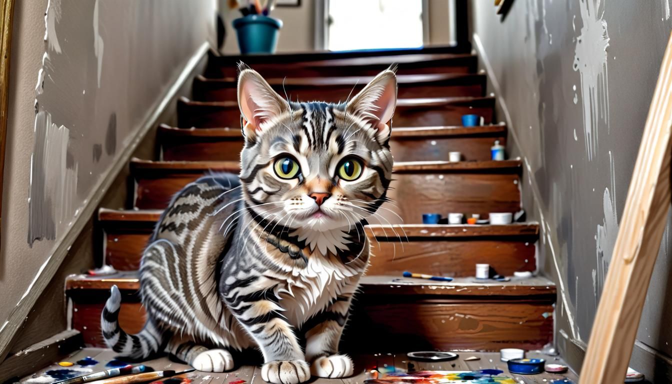 Chibi Tabby Cat's Hidden Studio Painting