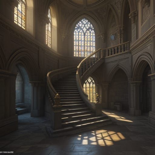 Majestic High-Ceilinged Staircase in Grand Chamber