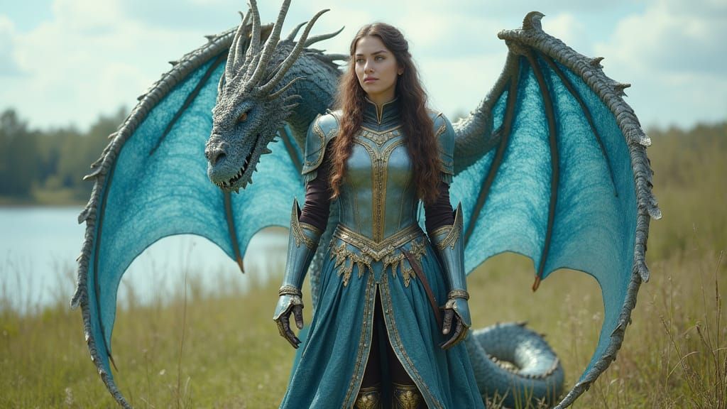 A Green Eyed Woman Transforms into a Majestic Blue Gold Drag...