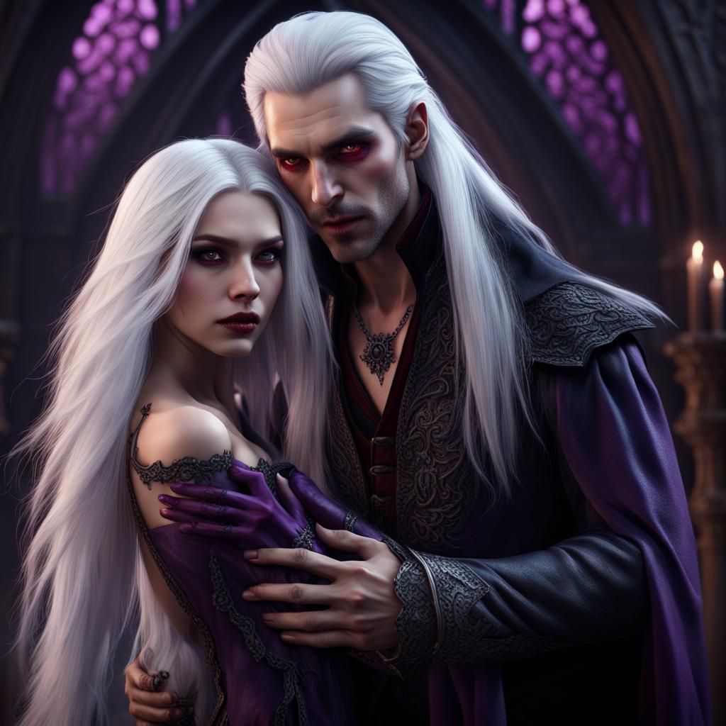 Vampire Couple Portrait in Detailed Digital Painting