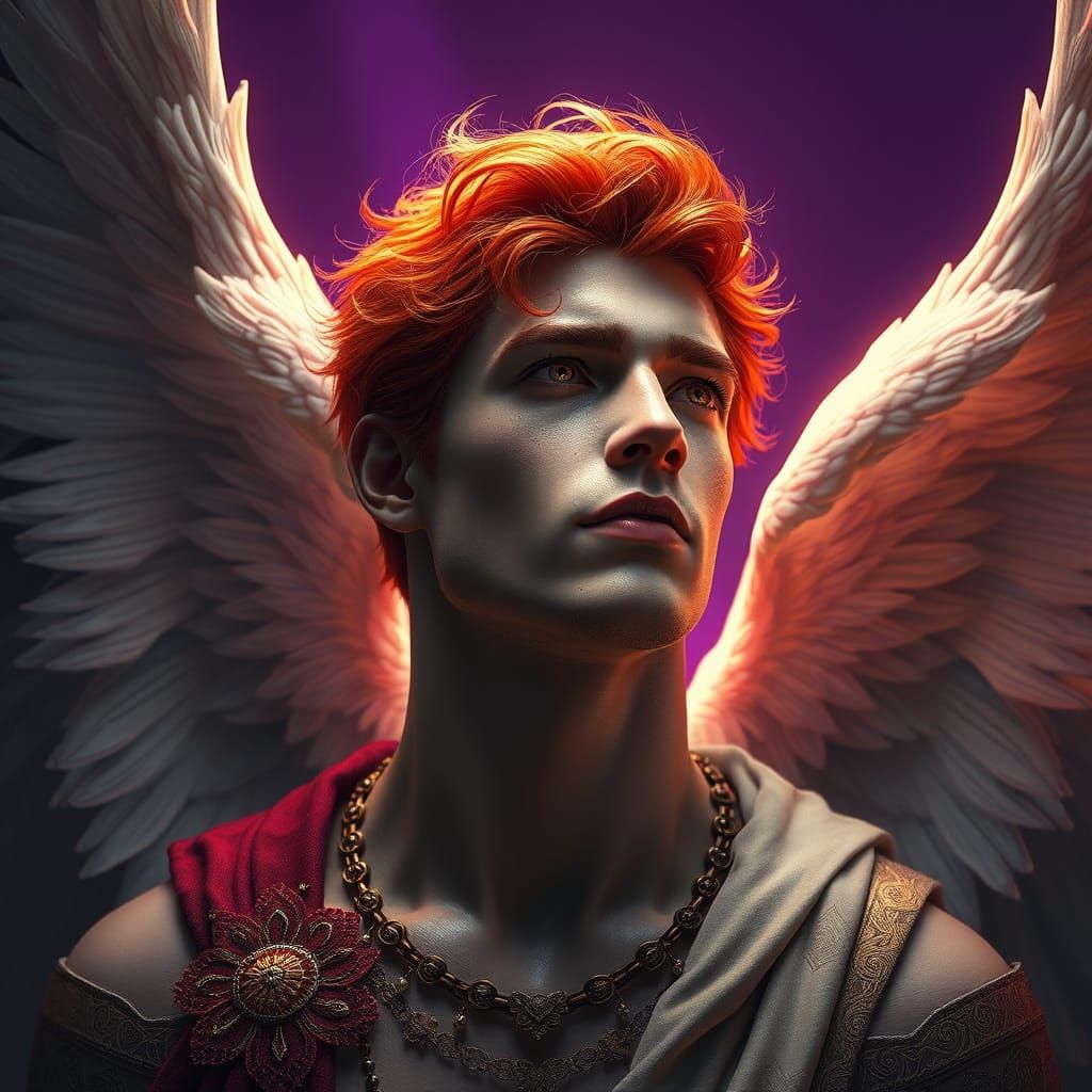 Majestic Red-Haired Angel with Loving Gaze