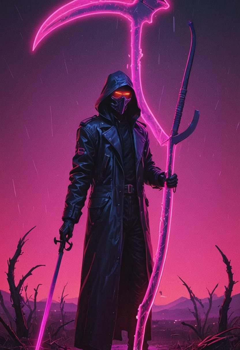 Neon Scythe in Synthwave Retro Style
