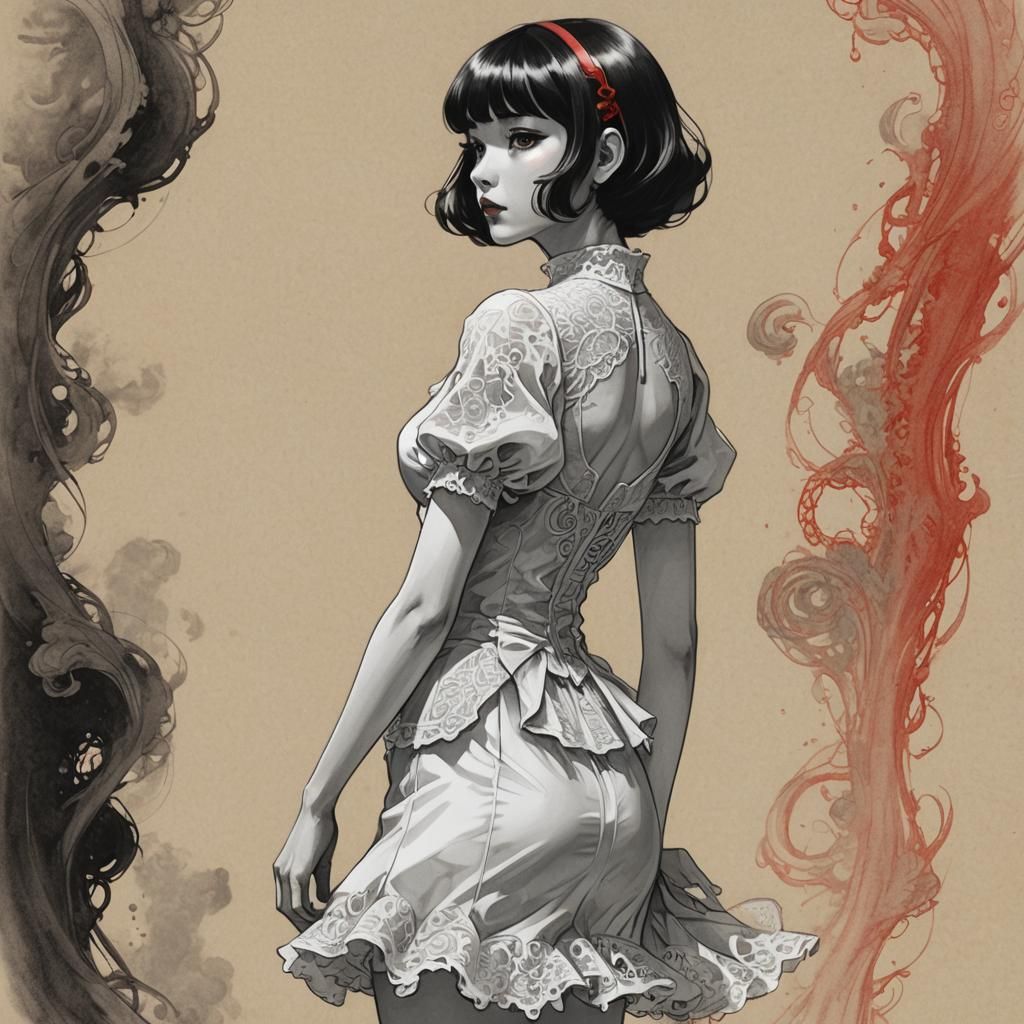 Anime Woman in Profile: Cel-Shaded Figure Drawing