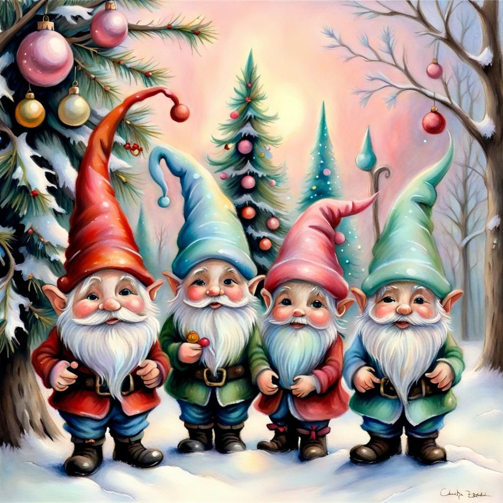 Whimsical Christmas Gnomes in Soft Pastels