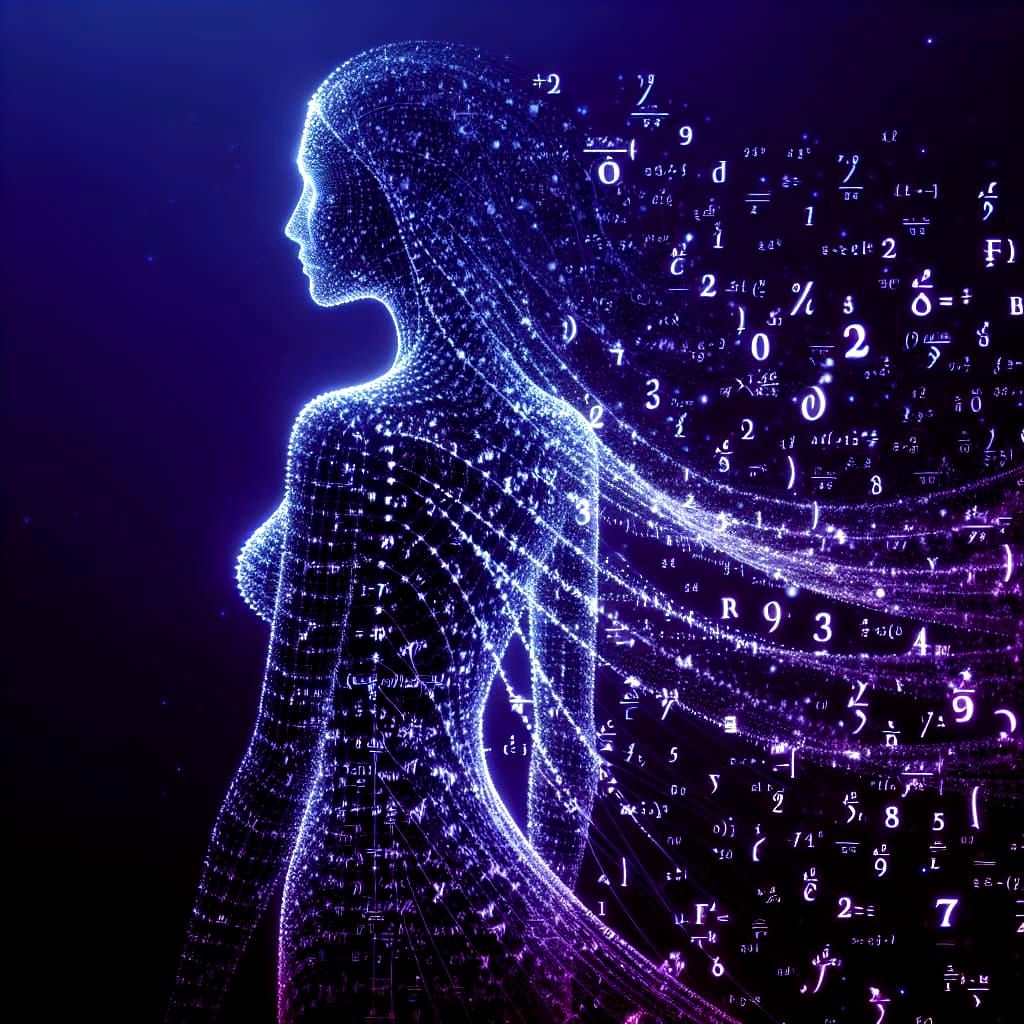 Surreal Digital Goddess of Mathematics in Violet Haze