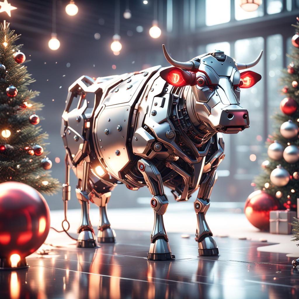 Cow Christmas Tree Hybrid in Sci-Fi Style
