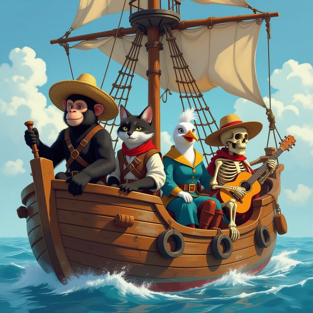 One Piece Crew as Animals, in Anime Style