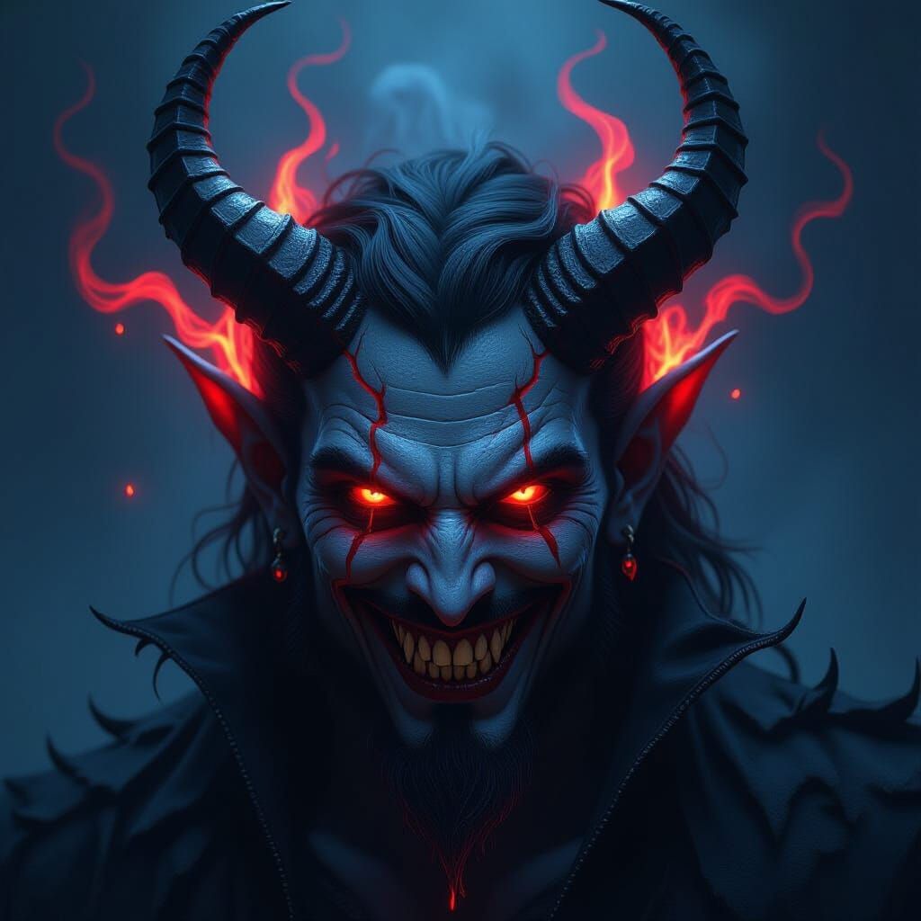 Sinister Demon with Glowing Eyes: Fantasy Horror Art