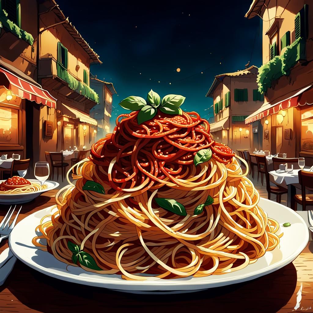 Italian Restaurant Spaghetti in Anime Style