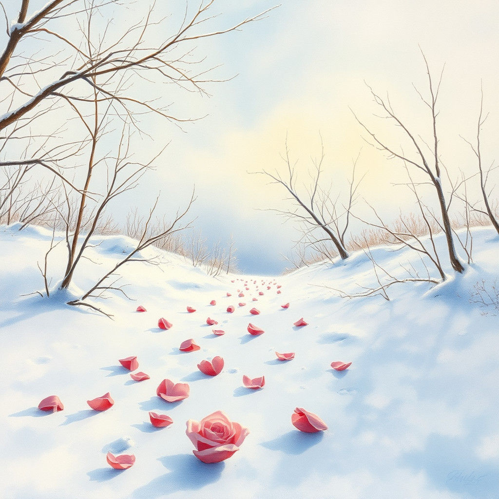 Winter Wonderland with Roses in Impressionist Style