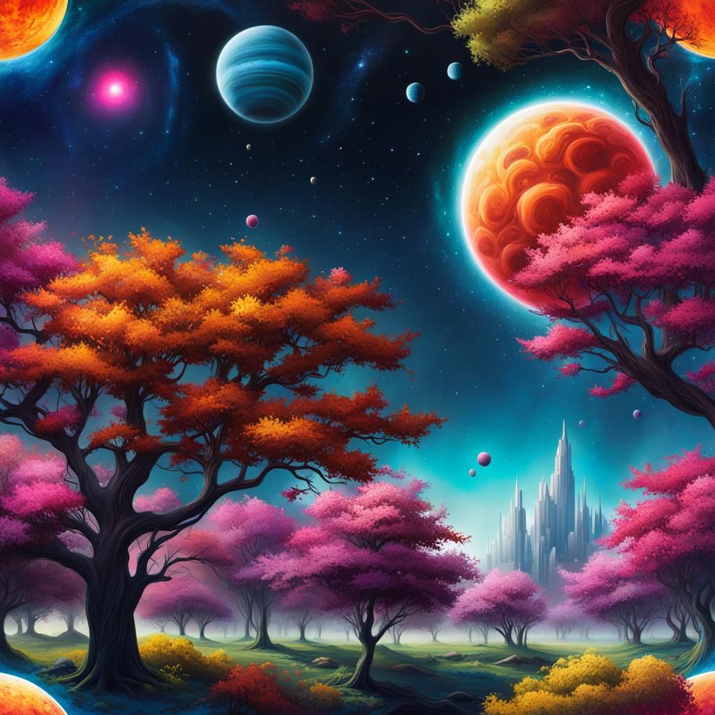 Planetary Garden Under Constellations in Graffiti Art