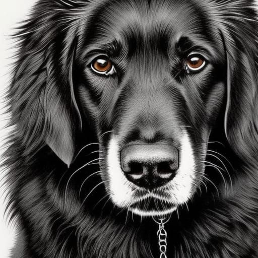 Detailed Ink Pen Drawing of a Happy Dog