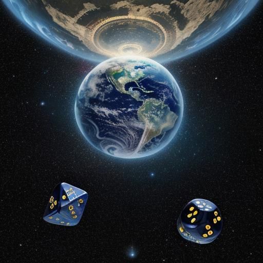 A pair of big cosmic dice rolling in the sky above the earth...